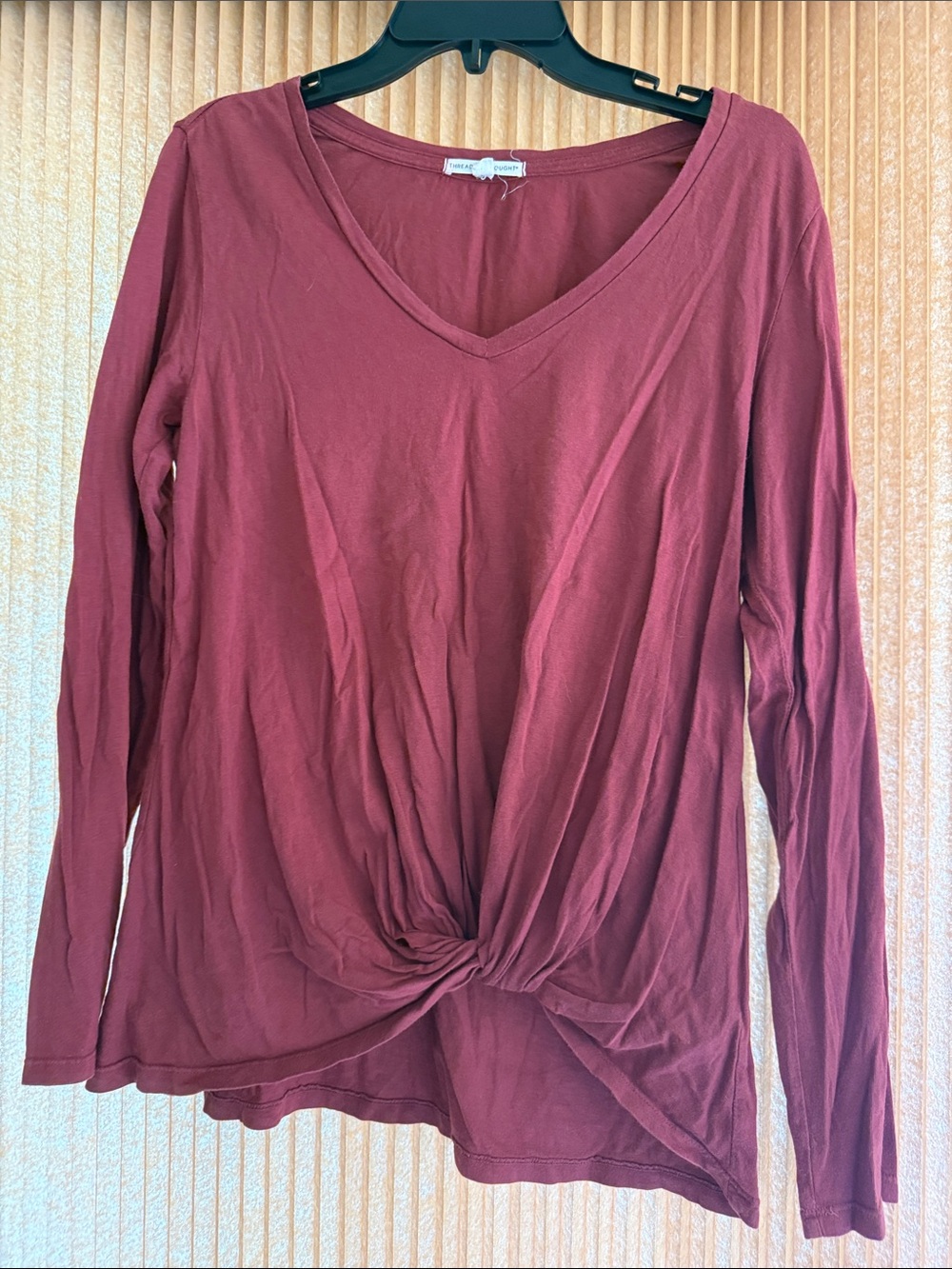 Threads 4 Thought Women's Twist-Front Long-Sleeve V-Neck Top - Burgundy size S